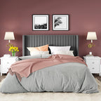 Allewie Full Size Velvet Bed Frame Vertical Channel Tufted Wingback Headboard Upholstered Bed