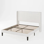 Allewie Full Size Velvet Bed Frame Vertical Channel Tufted Wingback Headboard Upholstered Bed