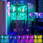 Corner bar cabinet with power socket, industrial style wine cabinet with LED light strip and glass rack, home five-layer wine cabinet bar unit, small space corner display cabinet