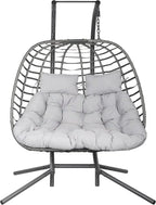 HWB Hanging Egg Chair with Stand Patio Wicker Hammock Egg Swing Chair Cushion for Bedroom