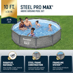 Bestway Steel Pro MAX 10'x30\ Metal Frame Above Ground Pool Set w/ Filter Pump & Cartridge