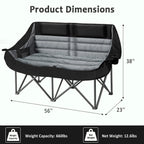 Oversized Double Camping Chair for Two Adults Folding Padded Loveseat with Cup Holders 660 lbs