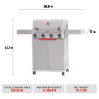 Monument Grills 4 Burner Propane Gas Grill ,Stainless Steel Outdoor Patio Barbecue Grill with Folding Shelves and Flip Rack, Mesa II 410BZ