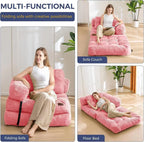 Folding Sofa Bed L-Shaped Convertible Sofa Bed with Armrests and Pillows