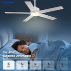Modern Ceiling Fans with Lights, 72 Inch Ceiling Fan with Light and Remote, Bedroom Living Room Library Cafe Outdoor/Industrial,24W 3CCT Dimmable, 8 Blades 6 Speed Reversible Quiet DC Motor, Black