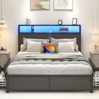 Lifezone Queen Bed Frame 2-Tier Storage Headboard Metal Platform Bed Frame 4 Storage Drawers
