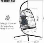 HWB Hanging Egg Chair with Stand Patio Wicker Hammock Egg Swing Chair Cushion for Bedroom