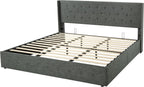 Allewie Queen Size Lift Up Storage Bed Modern Wingback Headboard Hydraulic Support