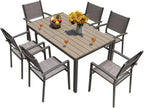 Homall Patio Dining Set 7 Pieces Outdoor Furniture Table and 6 Textilene Chairs Light Grey