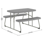 BizChair Easy-Fold Gray Folding Plastic Kids Outdoor Picnic Table and Benches - Commercial Grade - Seating for 4 Kids
