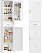 TEENFON Tall Storage Cabinet with 3 Door Shelves & 1 Drawer, Narrow Kitchen Pantry Cabinet