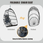 HWB Hanging Egg Chair with Stand Patio Wicker Hammock Egg Swing Chair Cushion for Bedroom