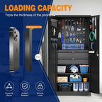 Yizosh Metal Garage Storage Cabinet with Locking Doors and 2 Drawers, Heavy Duty Steel Tool Cabinet with Pegboard, 71 - Lockable Cabinets for Garage, Warehouse, Basement (Black)