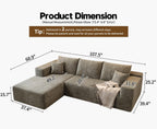 107.5 Cloud Modular Sectional Sofa Couch with L-Shape Chaise,Modern Minimalist Upholstered Couches