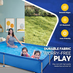 Honeydrill 6.2ft x 4.2ft x 16.5in Rectangular Metal Frame Above Ground Swimming Pool for Family, Blue