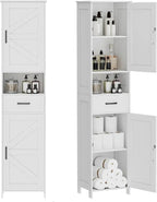 Homhedy 67 H Tall Bathroom Storage Cabinet with 2 Barn Doors and 1 Drawer Narrow Storage Unit