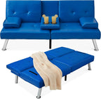 Best Choice Products Faux Leather Upholstered Modern Convertible Futon, Adjustable Folding Sofa Bed