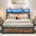 Lifezone Queen Bed Frame 2-Tier Storage Headboard Metal Platform Bed Frame 4 Storage Drawers