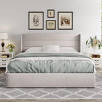 Allewie Queen Size Lift Up Storage Bed Modern Wingback Headboard Hydraulic Support