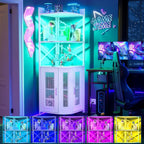 Corner bar cabinet with power socket, industrial style wine cabinet with LED light strip and glass rack, home five-layer wine cabinet bar unit, small space corner display cabinet