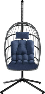 SWITTE Egg Chair Outdoor with Stand Indoor Wicker Hanging Egg Swing Chair with Cushion
