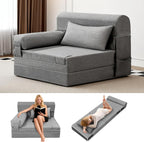 Folding Sofa Bed Convertible Sleeper Chair with Pillow Modern Linen Fabric Comfy Floor