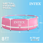 INTEX Round Metal Frame 8ft x 30in Above Ground Swimming Pool, Pink
