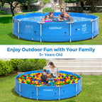Costway Round Above Ground Swimming Pool Patio Frame Pool W/ Pool Cover Iron Frame Blue