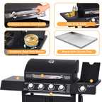 Haverchair 4-Burner Gas Grill Propane with Side Burner 50,000 BTU Outdoor BBQ Propane Gas Grill Cart Barbecue Grill for Patio Garden Picnic Backyard Cooking Camping,Black