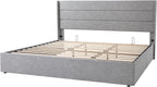 Allewie Queen Size Lift Up Storage Bed Modern Wingback Headboard Hydraulic Support