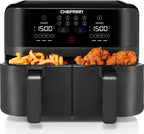 Chefman 6 Quart Dual Basket Air Fryer - Digital Touchscreen, Smart Sync Finish, Hi-Fry, Auto Shutoff, 2 Independent 3QT Nonstick Dishwasher-Safe Frying Baskets - Digital Double Air Fryer - Black