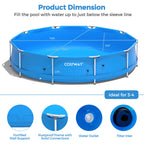 Costway Round Above Ground Swimming Pool Patio Frame Pool W/ Pool Cover Iron Frame Blue