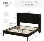 Allewie Full Size Velvet Bed Frame Vertical Channel Tufted Wingback Headboard Upholstered Bed