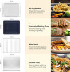 Infrared Heating Air Fryer Toaster Oven, Extra Large Countertop Convection Oven 10-in-1 Combo, 6-Slice Toast, Enamel Baking Pan Easy Clean with Recipe Book, Black Matte Stainless Steel