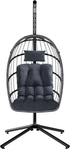 SWITTE Egg Chair Outdoor with Stand Indoor Wicker Hanging Egg Swing Chair with Cushion