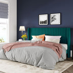 Allewie Full Size Velvet Bed Frame Vertical Channel Tufted Wingback Headboard Upholstered Bed