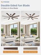 ZMISHIBO 72 inch Large Ceiling Fans with Lights and Remote, Indoor/Outdoor Black Modern Ceiling Fan for Kitchen Living Room Patio, 6 Speed Reversible Quiet DC Motor, 3 CCT, Dual Finish 8 Blades