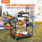 VEVOR Camping Kitchen Table, Quick set-up Folding Camping Table with A Carrying Bag, 3 Adjustable Heights, MDF Camping Table, Ideal for Outdoor Picnics, BBQs, Camping, RV Traveling