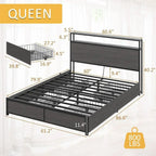 Lifezone Queen Bed Frame 2-Tier Storage Headboard Metal Platform Bed Frame 4 Storage Drawers