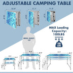 VILLEY Folding Camping Table 2FT, Adjustable Height Portable Aluminum Picnic Table with Carry Handle for Outdoor, BBQ, Beach