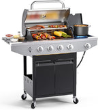 4-Burner Propane Gas BBQ Grill with Side Burner 46500 BTU Output Stainless Steel Barbecue Grill
