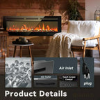 EUHOMY 50 Inch Electric Fireplace Wall Recessed Adjustable Flame Color Fireplace Heater