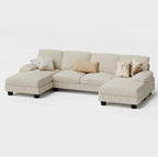 Furmax Sectional Couches for Living Room U-Shaped Sofa Couch Linen Fabric 4 Seat Sofa Set