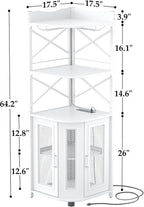 Corner bar cabinet with power socket, industrial style wine cabinet with LED light strip and glass rack, home five-layer wine cabinet bar unit, small space corner display cabinet