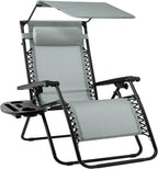 Best Choice Products Folding Zero Gravity Outdoor Recliner Patio Lounge Chair w/Adjustable Canopy Shade, Headrest, Side Accessory Tray, Textilene Mesh - Peacock Blue