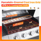 Segmart 4 Burner BBQ Propane Gas Grill with Side Burner, Stainless Steel 50,000 BTU Patio Barbecue Grill with Shelf, Gas Tank Hook, Towel Rack & Bottle Opener, Fits for Camping, Outdoor Cooking