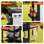 Outdoor BBQ Grill, Powerful 30,000BTU Gas Propane Grill, Stainless Steel Grill with Storage Shelves, Portable Grill for RV Party Camping Patio