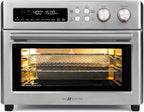 Infrared Heating Air Fryer Toaster Oven, Extra Large Countertop Convection Oven 10-in-1 Combo, 6-Slice Toast, Enamel Baking Pan Easy Clean with Recipe Book, Black Matte Stainless Steel