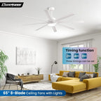 Modern Ceiling Fans with Lights, 72 Inch Ceiling Fan with Light and Remote, Bedroom Living Room Library Cafe Outdoor/Industrial,24W 3CCT Dimmable, 8 Blades 6 Speed Reversible Quiet DC Motor, Black