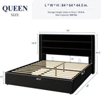 Allewie Queen Size Lift Up Storage Bed Modern Wingback Headboard Hydraulic Support